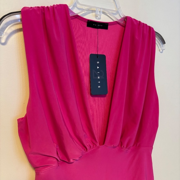 21 Saints Plunging V Neck Sleeveless Elastic Stretchy Bodysuit Hot Pink Large - Picture 3 of 4